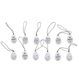 Oeuf suspendu 4 cm Happy Easter "Be Happy" blanc-noir-or