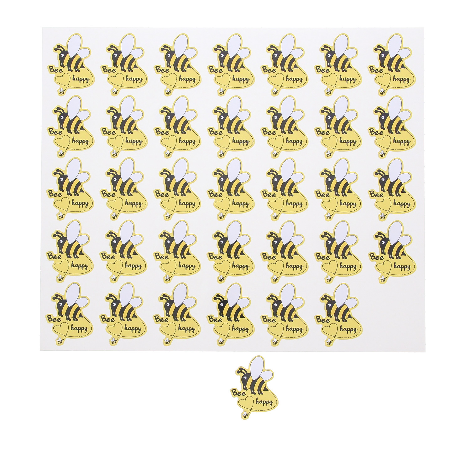 "Bee Happy" autocollant brillant - 250*208*0,1mm - 5x35=175 pièces