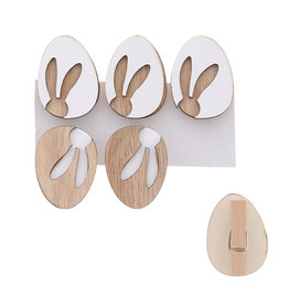 Rabbit in egg squeezer white and natural wood