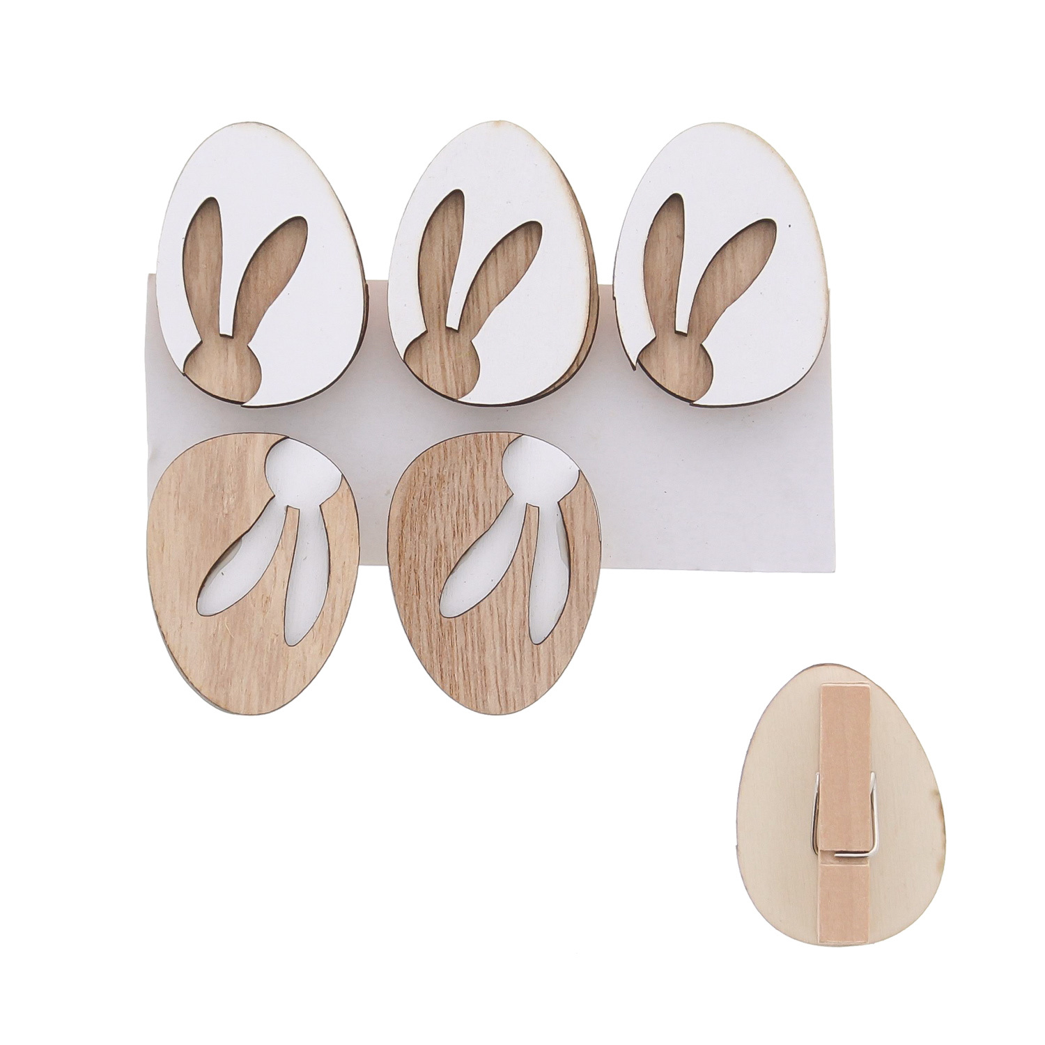 Rabbit in egg squeezer white and natural wood - 30*15*40mm - 36 pieces