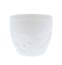 Theelicht met konijn wit glas
