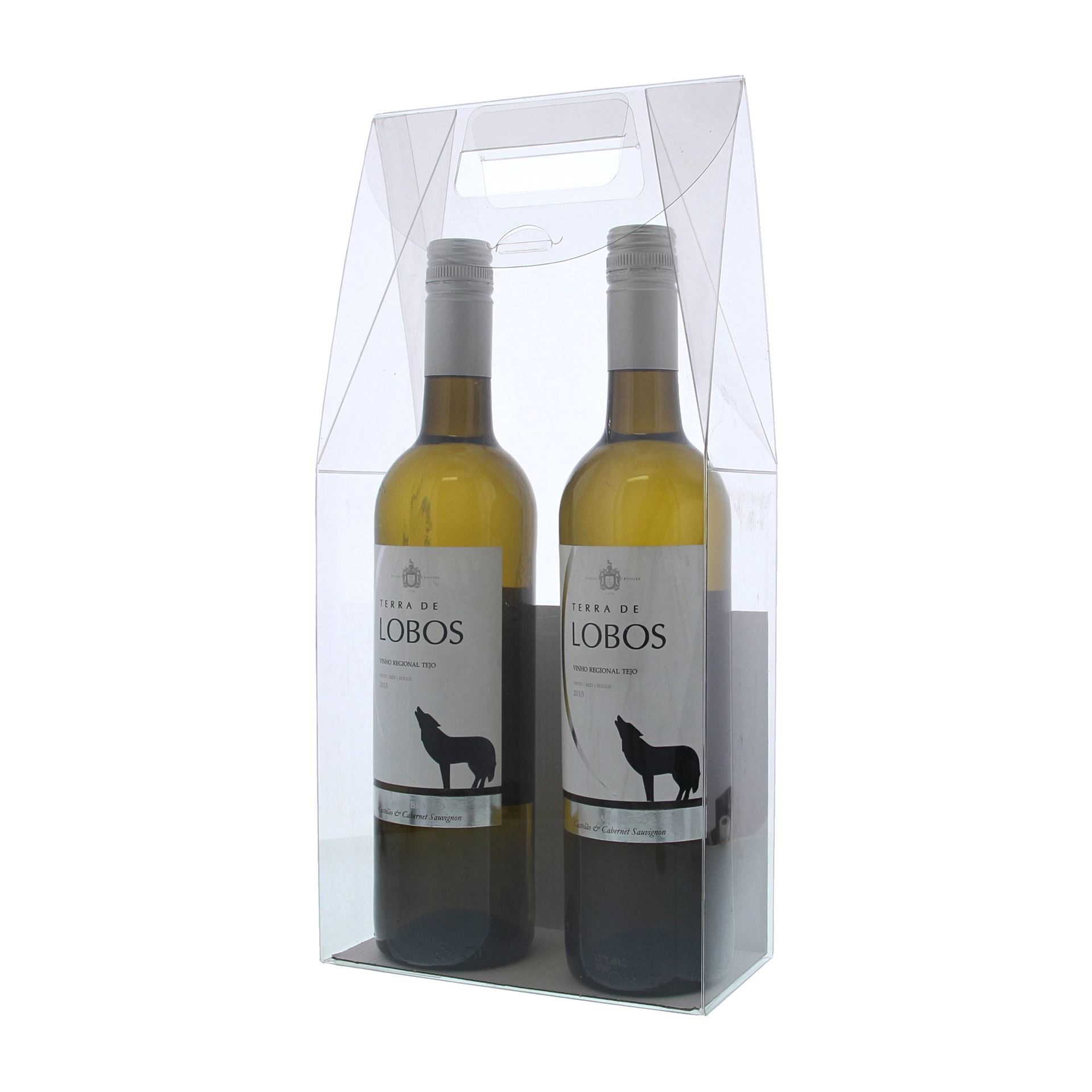 Emballage transparent pour 2 bouteilles à fond blanc- 180* 90*370 mm -10 stuks