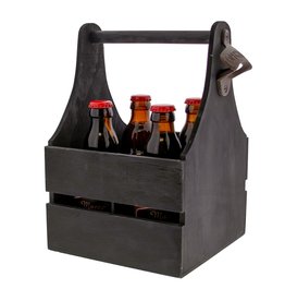 Porte-bouteilles en bois pour 4 bouteilles larges avec décapsuleur noir