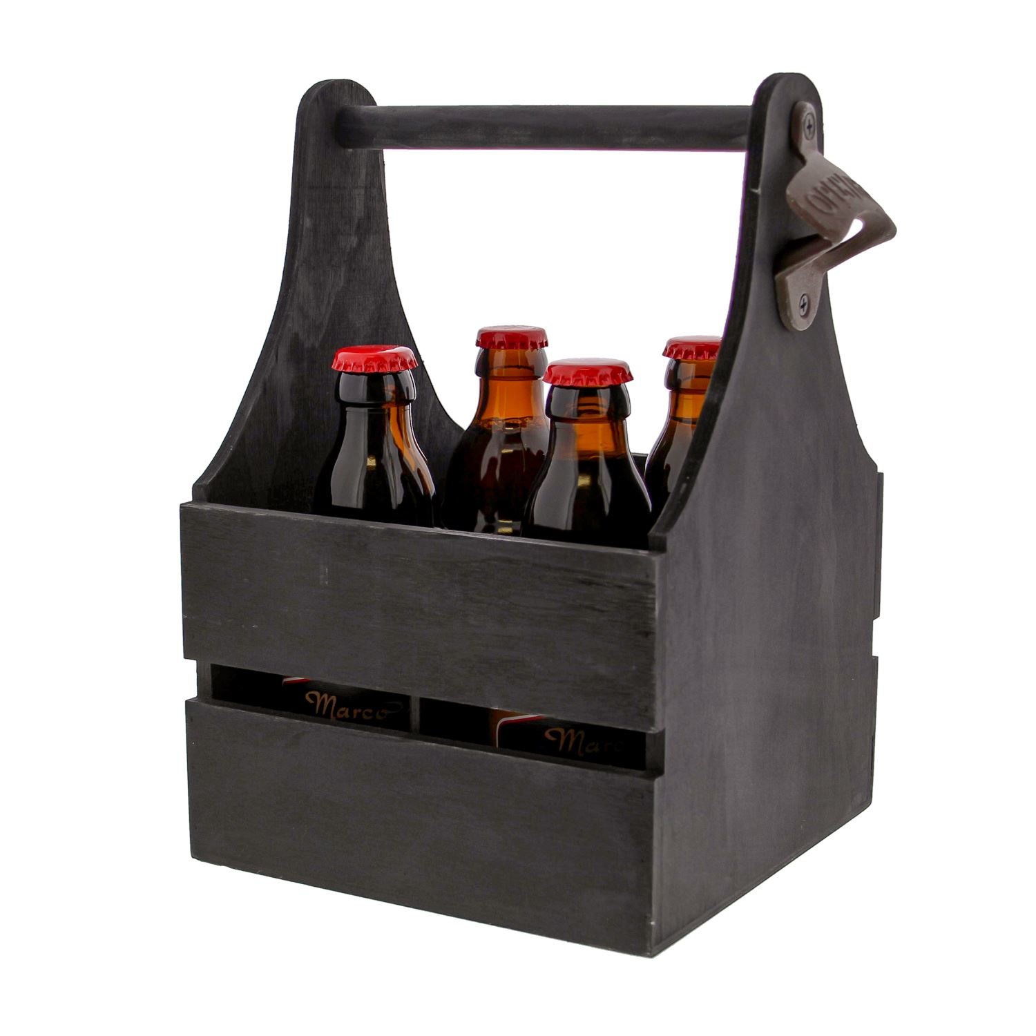 Wooden bottle holder for 4 wide bottles with opener black- 215*195*270 mm - 4  pieces