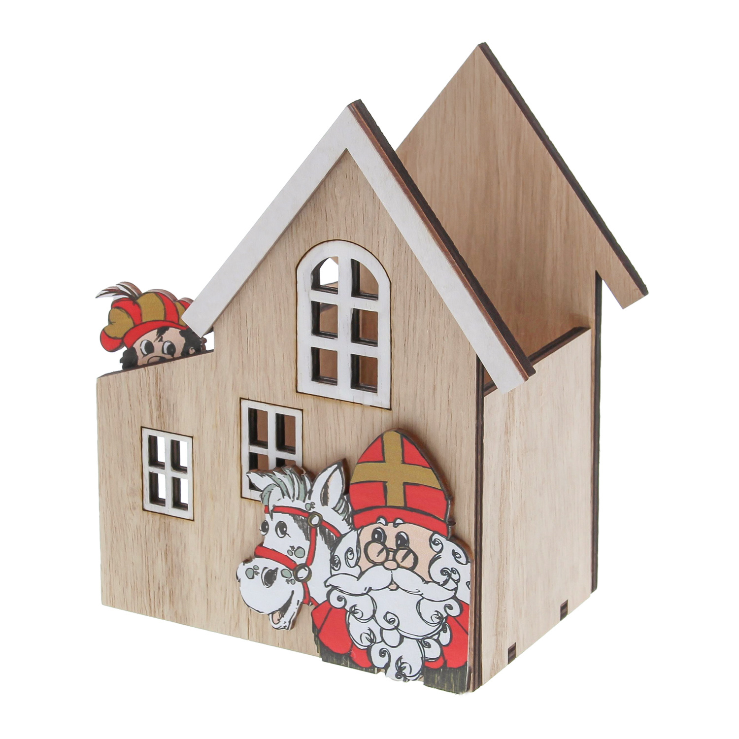Sint Vintage "OZOSNEL" houten huis - 135*145*80 mm - 4 stuks