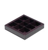 Brown square window box with interior for 9 chocolates - 115*115*25mm - 40 pieces