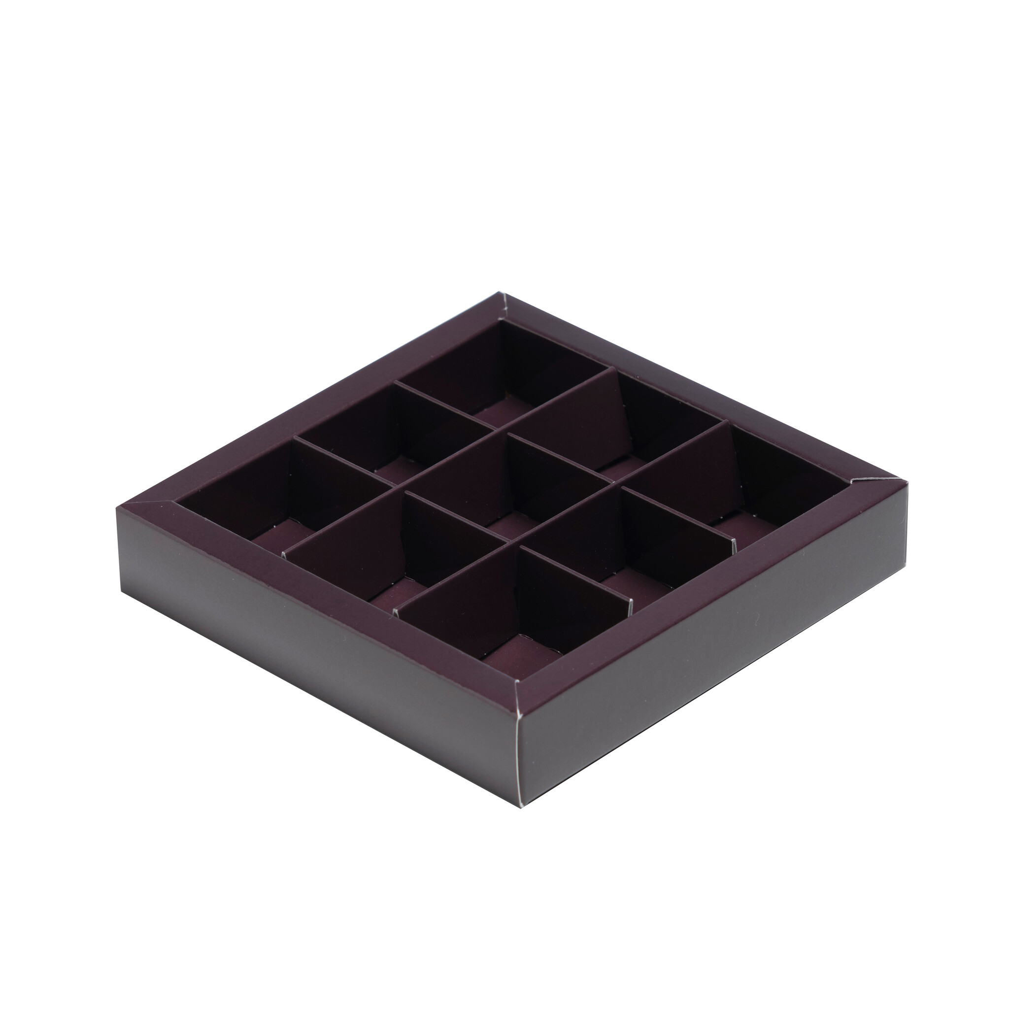 Boîte brun carré avec interiéur pour 9 pralines - 115*115*25mm - 40 pièces