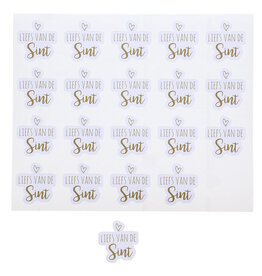 Stickers blinkend " liefs van de sint" met hart wit/ goud