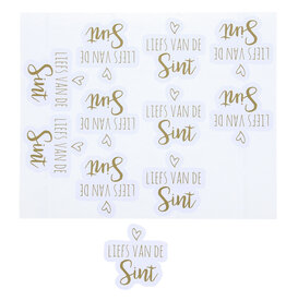 Stickers blinkend groot " liefs van de sint" met hart wit/ goud