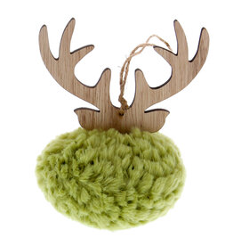 Boule de peluche avec pendentif bois vert