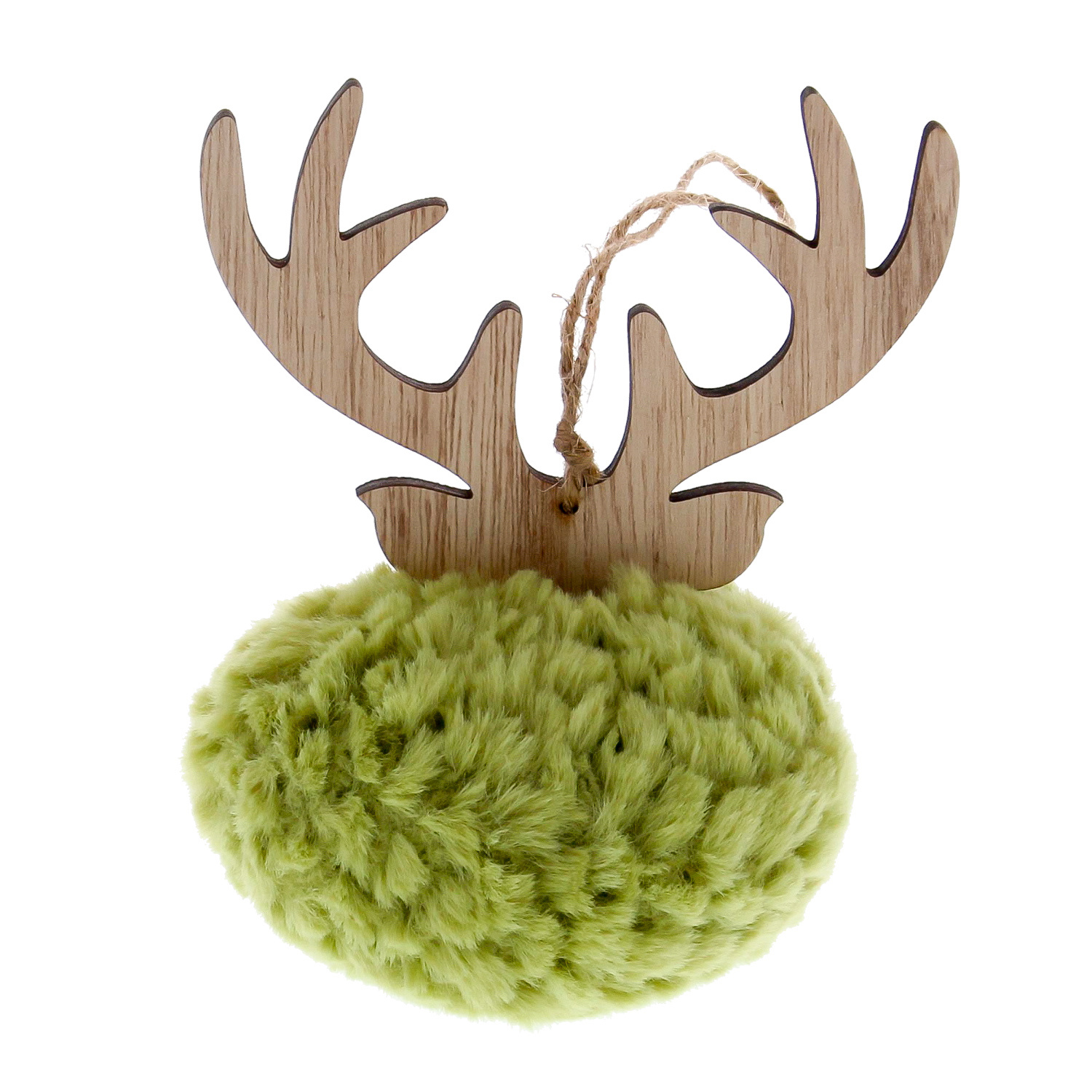 Flauschball mit Geweihanhänger grün 90*90*120 mm - 12 Stück