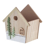 Bakje huis in hout met 2 dennenbomen 140*85*140 mm - 4 stuks