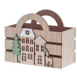 Coffret en bois avec 2 maisons, sapin de Noël et orignal