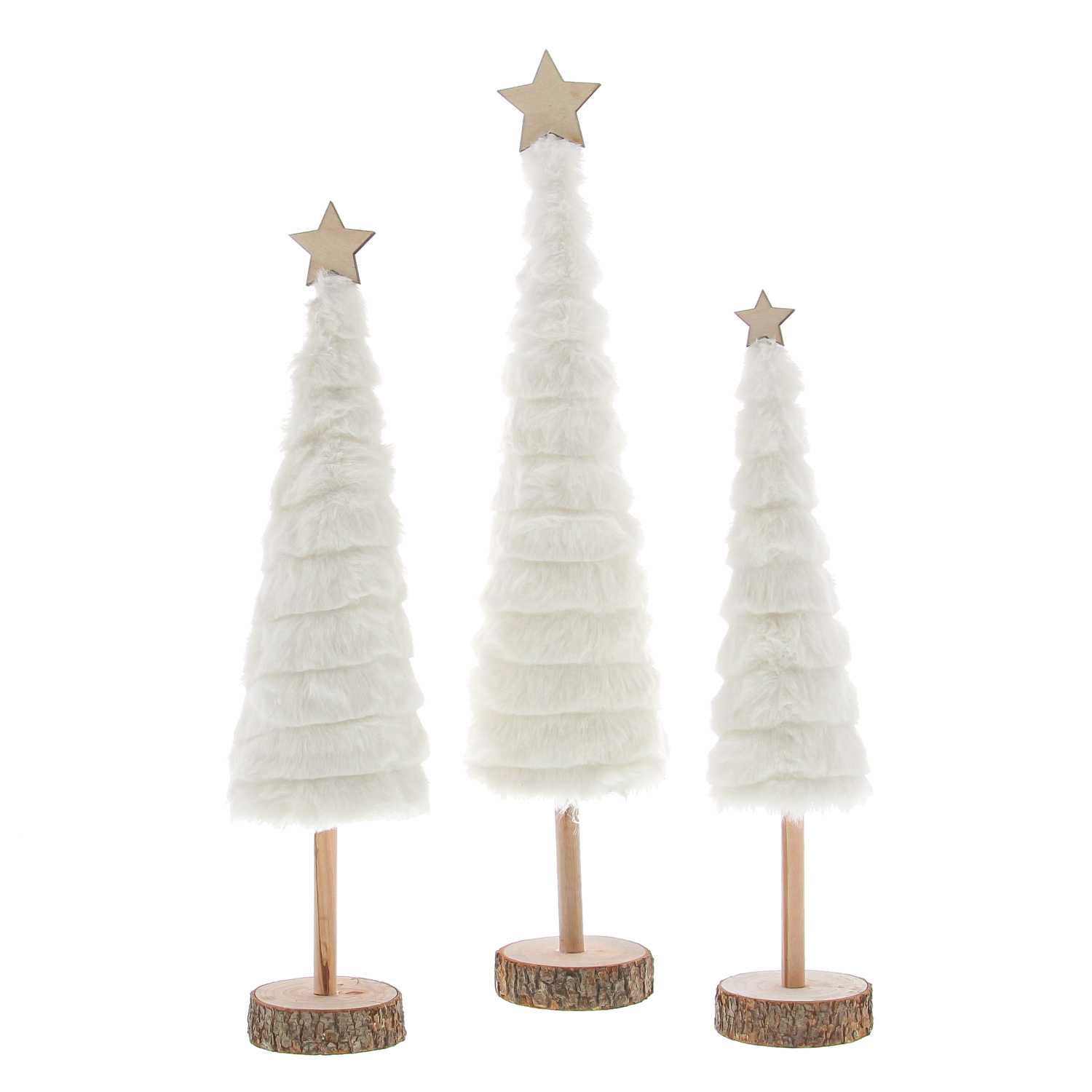 Sapins "cône peluche" blanc déco