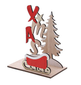 "XMAS" Christmas scene sleigh tree text red