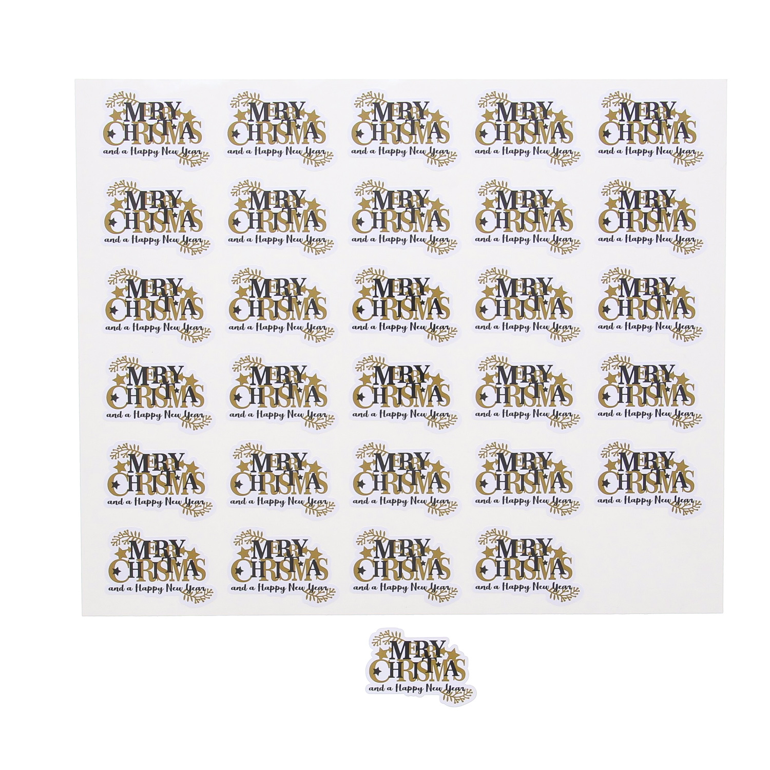 Autocollants brillants "Wishes" Merry Xmas & Happy New Year - 150 pièces