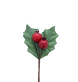 2 green holly leaves with 2 red berries 50*20*115 mm - 120 pieces