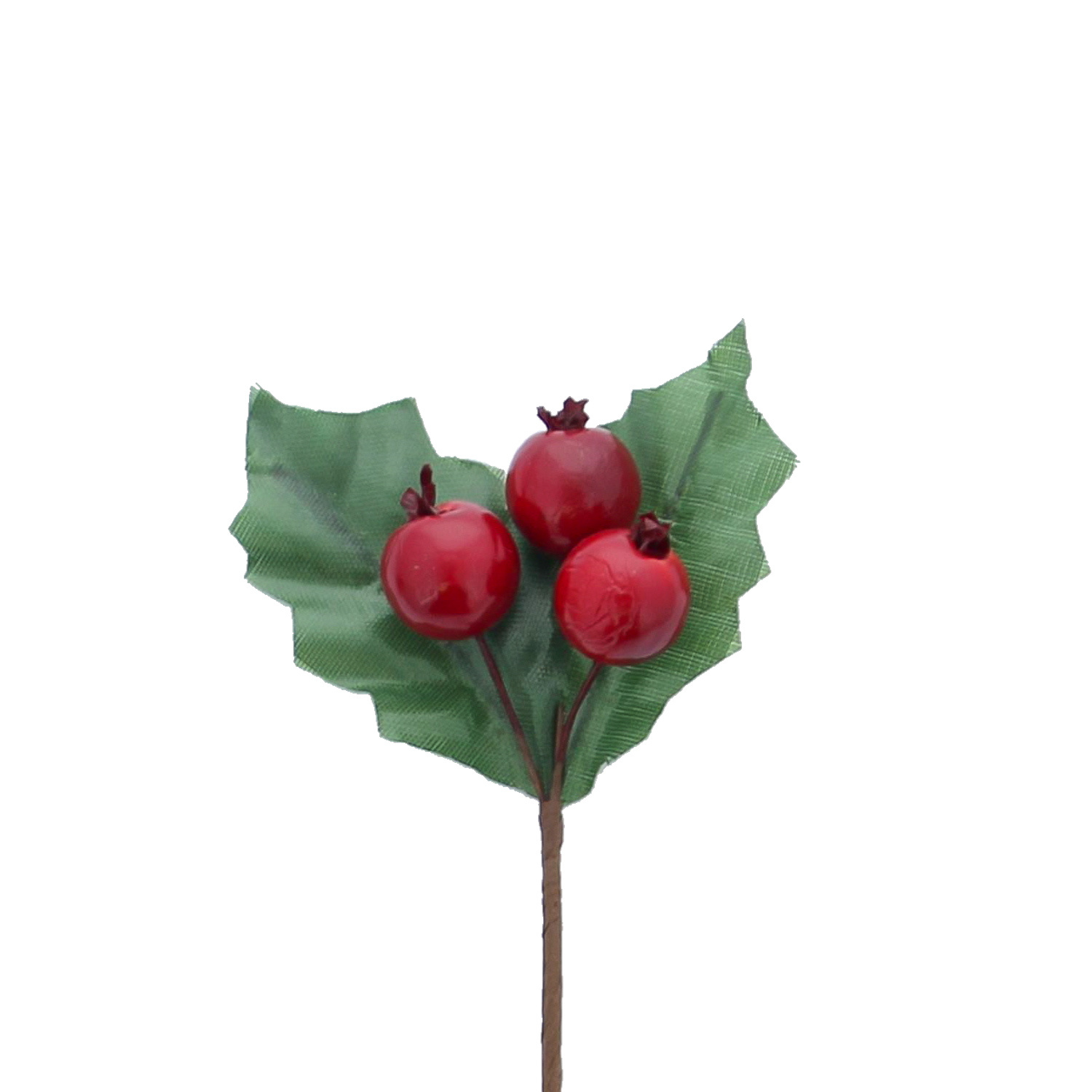 2 green holly leaves with 3 red berries