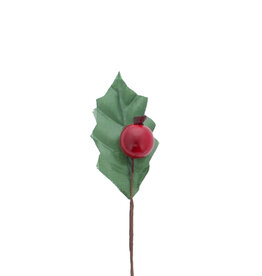 1 feuille de houx vert avec 1 baie rouge