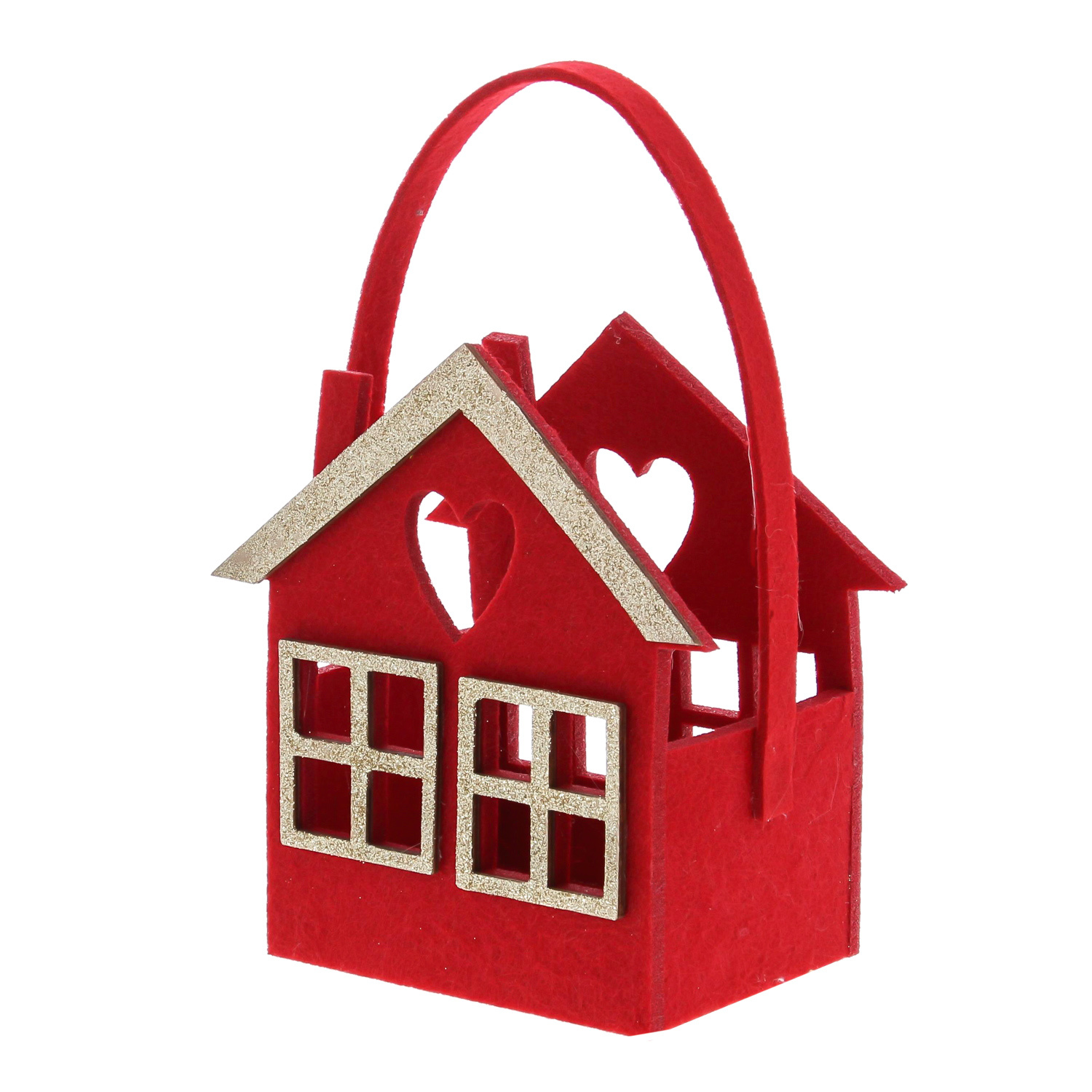 Felt house basket with handle red / gold - 150*90*220mm - 6 pieces