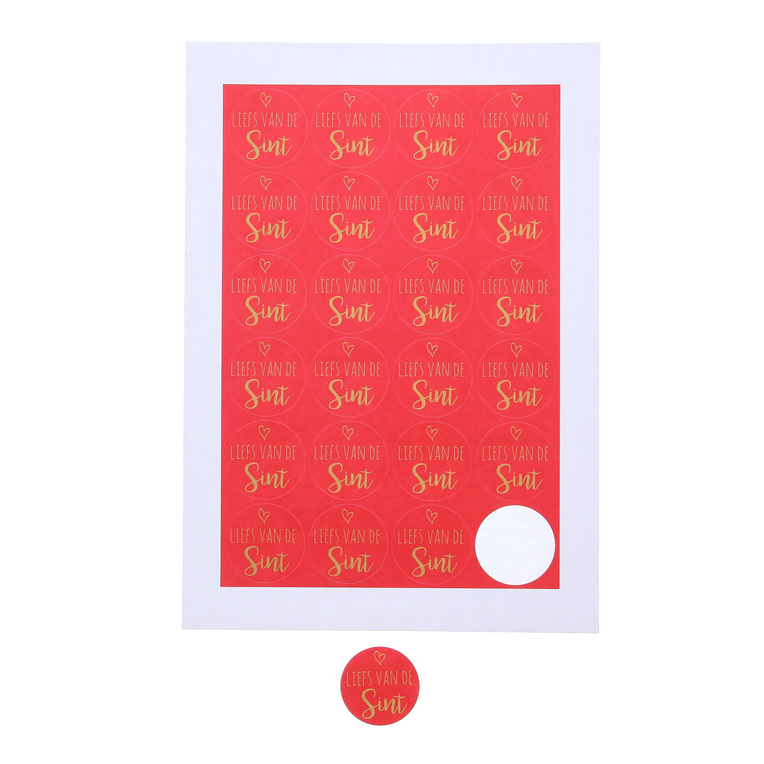 Sticker "Liefs van de Sint"  with heart red / gold - 4 cm - 120 pieces