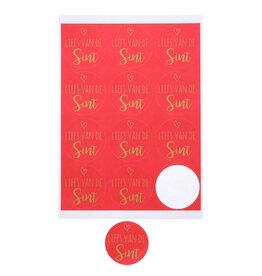 Sticker "Liefs van de Sint"  met hart rood / goud - 6,35 cm