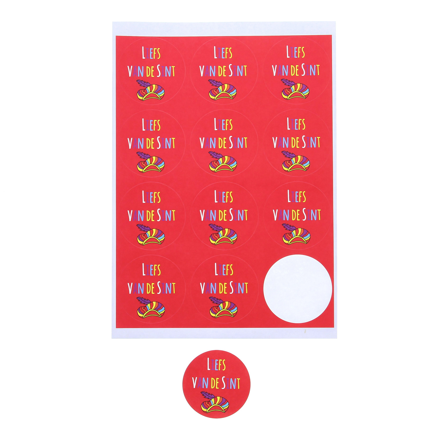 Sticker "Liefs van de Sint"  avec bonnet rouge - 6,35 cm - 60 pièces