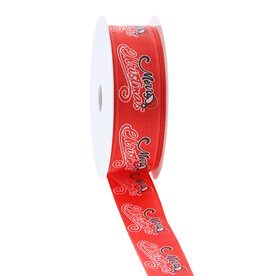 Ribbon with wire Santa Belly "Merry Christmas" red