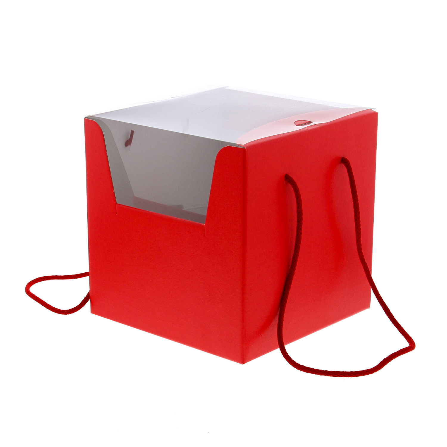 Package box with cord "Lino Rosso" red - 210*210*210 mm - 20 pieces