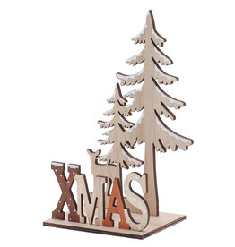 "XMAS" Scène de Noël texte-arbres-cerf marron