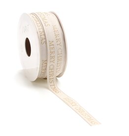 Texture christmas ribbon cream with text - 12 mm x 15 m