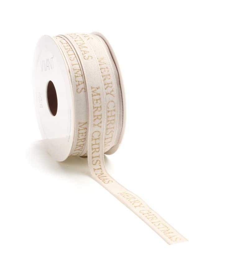 Texture christmas ribbon cream with text - 12 mm x 15 m