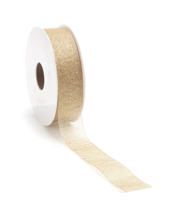 Uitverkoop!!Brilliante lint goud met gouden glitters -  25 mm x 15 m