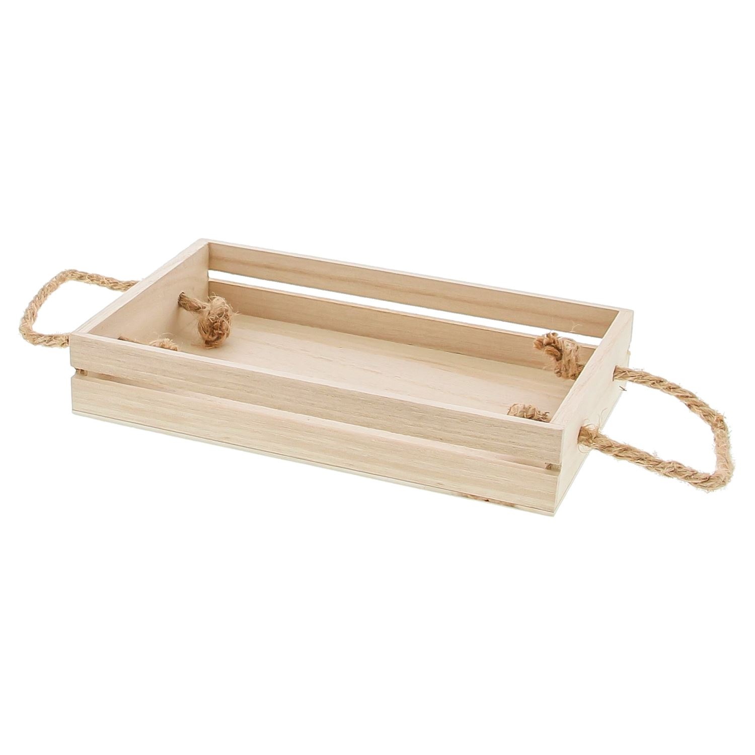 Rechthoekige houten  bak met handvat van touw - 225*40*135mm - 15 stuks