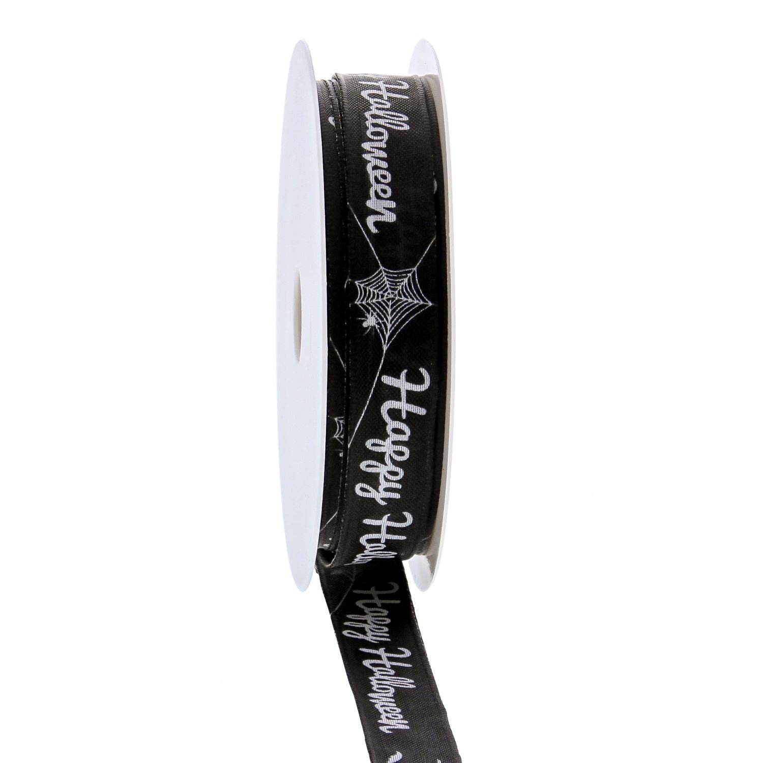 Band mit Eisendraht szene „Happy Halloween“ – schwarz – 15 mm x 20 m