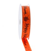 Ribbon with wire scene "Happy Halloween" - orange - 15mm x 20m