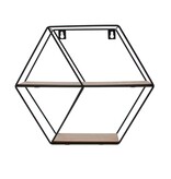 Hexagone à 2 étages en métal et bois naturel noir - 280*243*80mm - 1 pièce