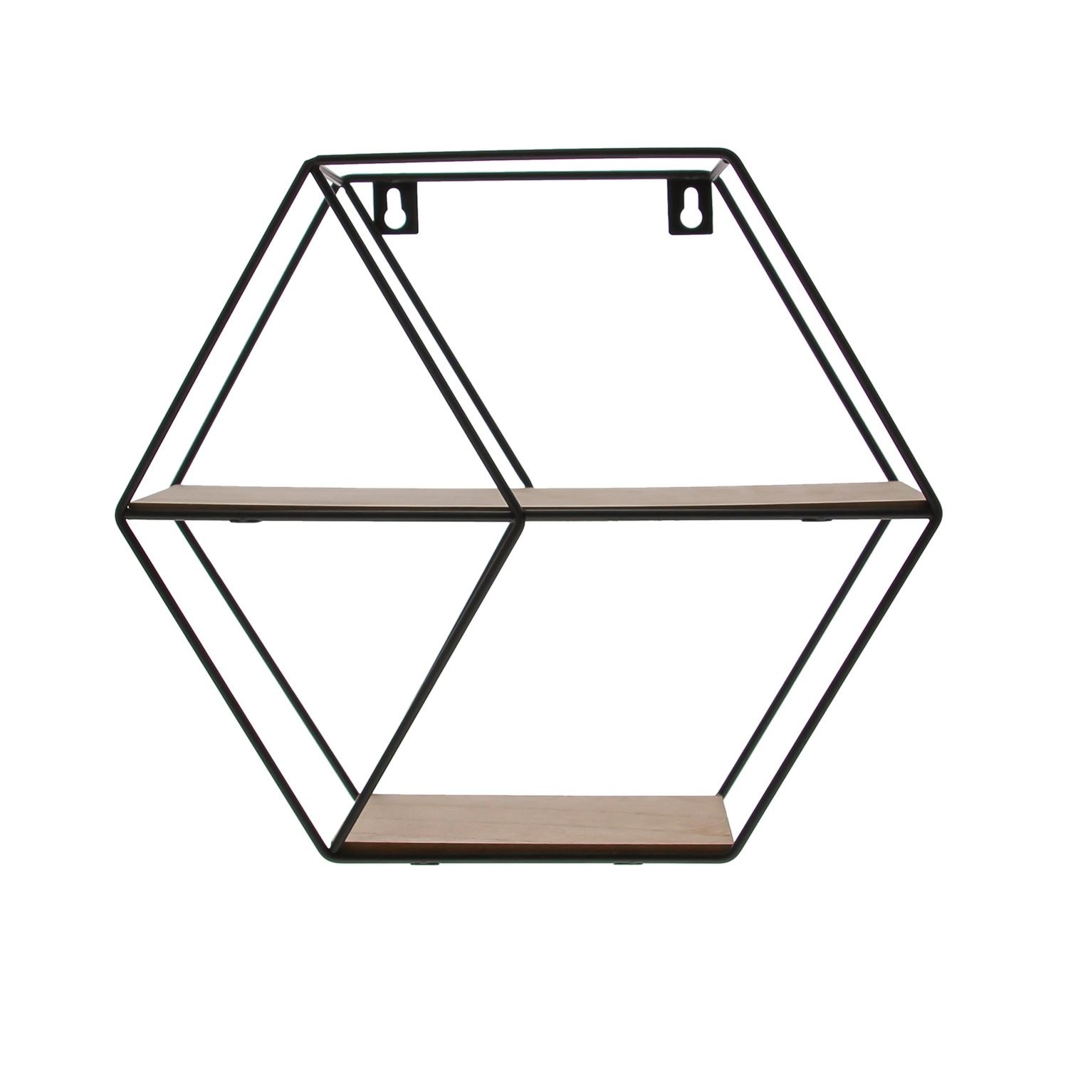 Hexagone à 2 étages en métal et bois naturel noir - 280*243*80mm - 1 pièce
