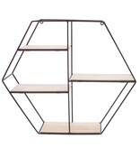 Hexagone 4 étages en métal et bois naturel noir - 480*415*110mm - 1 pièce