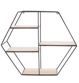 4-stage hexagon metal and natural wood black