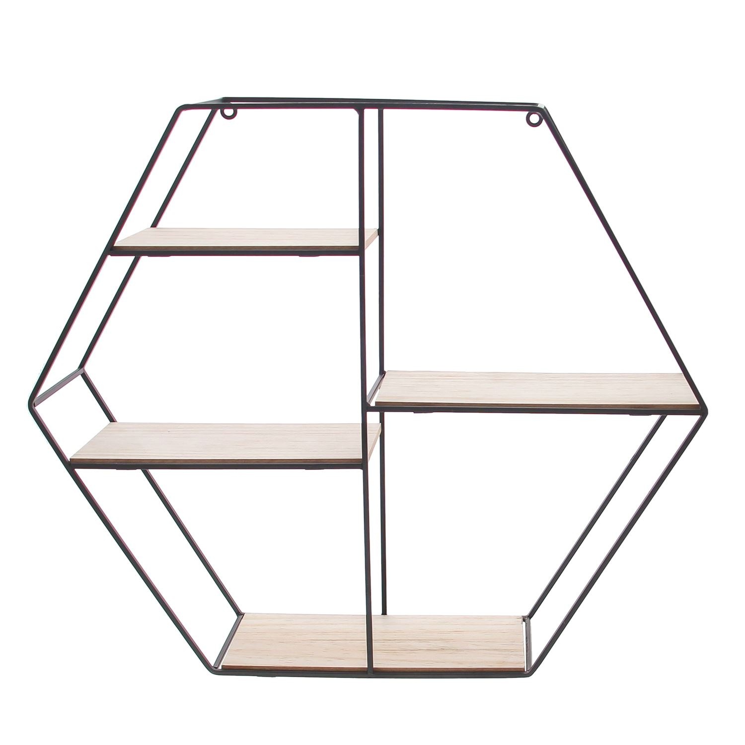 Hexagone 4 étages en métal et bois naturel noir - 480*415*110mm - 1 pièce