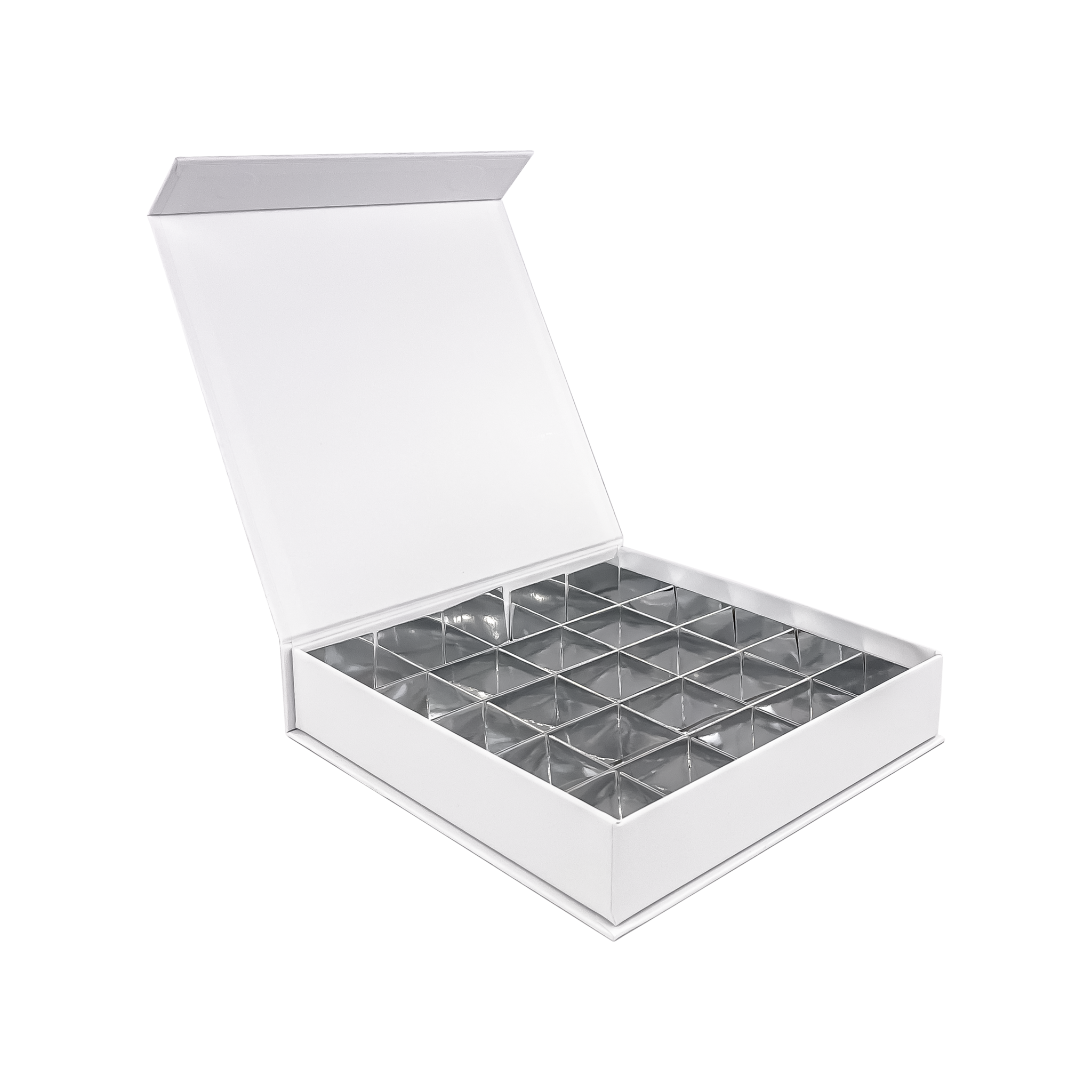Magnetschachtel Weihnachtsbäume (weiß) - 25 Bonbons - 12 Stück