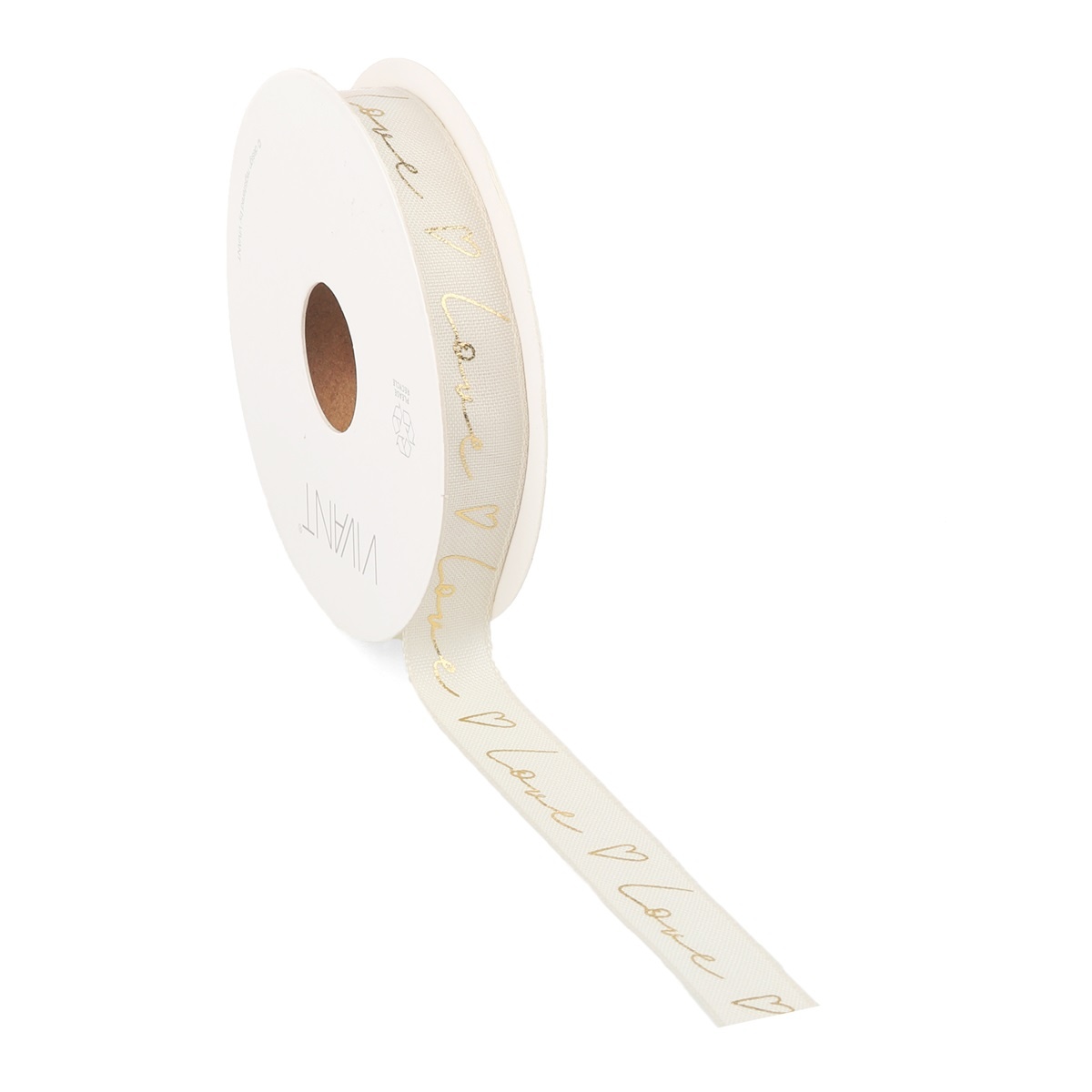 Love written Band  Creme mit Gold - 15mm x 15m