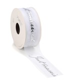 Just Married woven edge Ribbon - silver