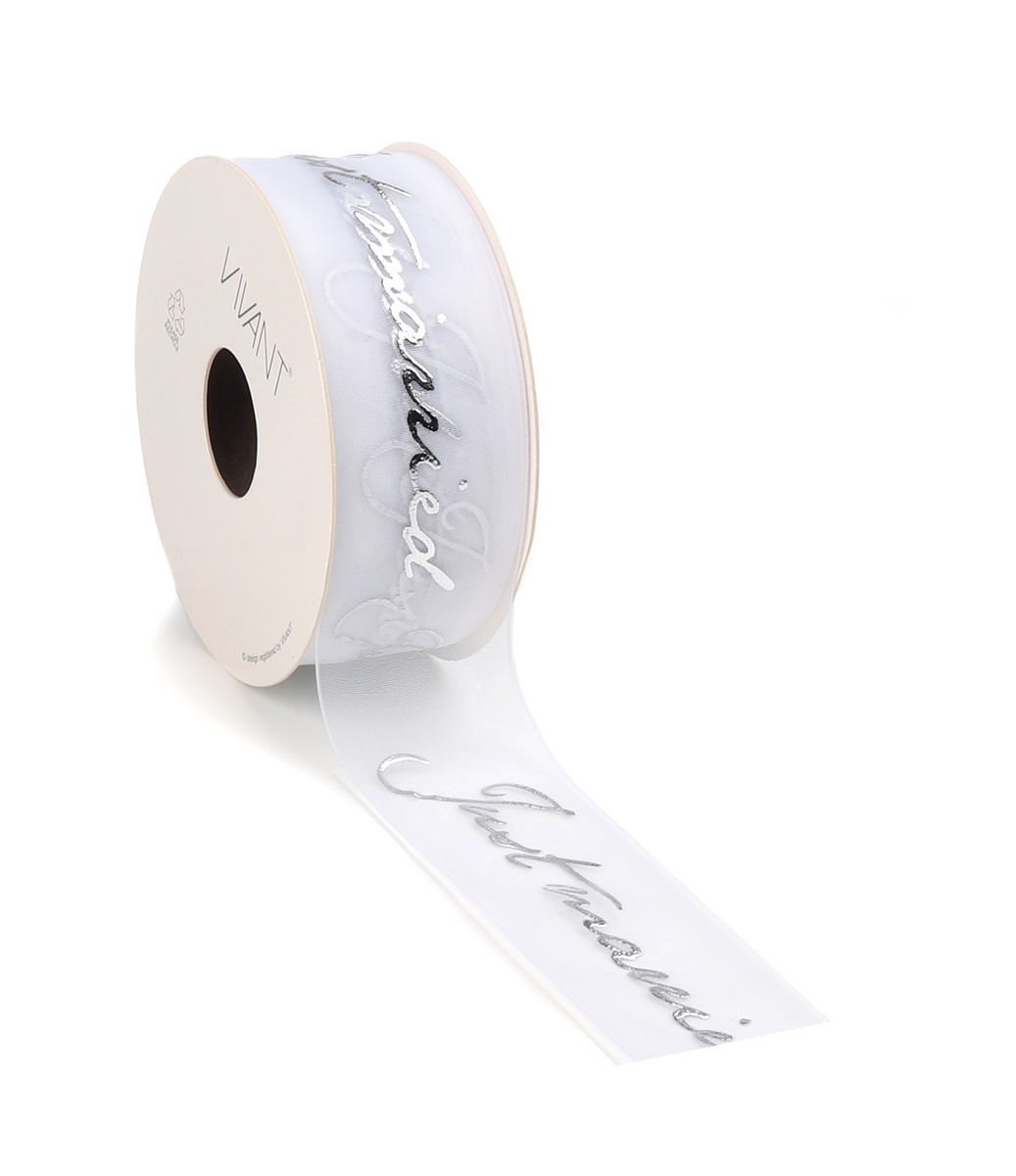 Just Married woven edge Ribbon - silver