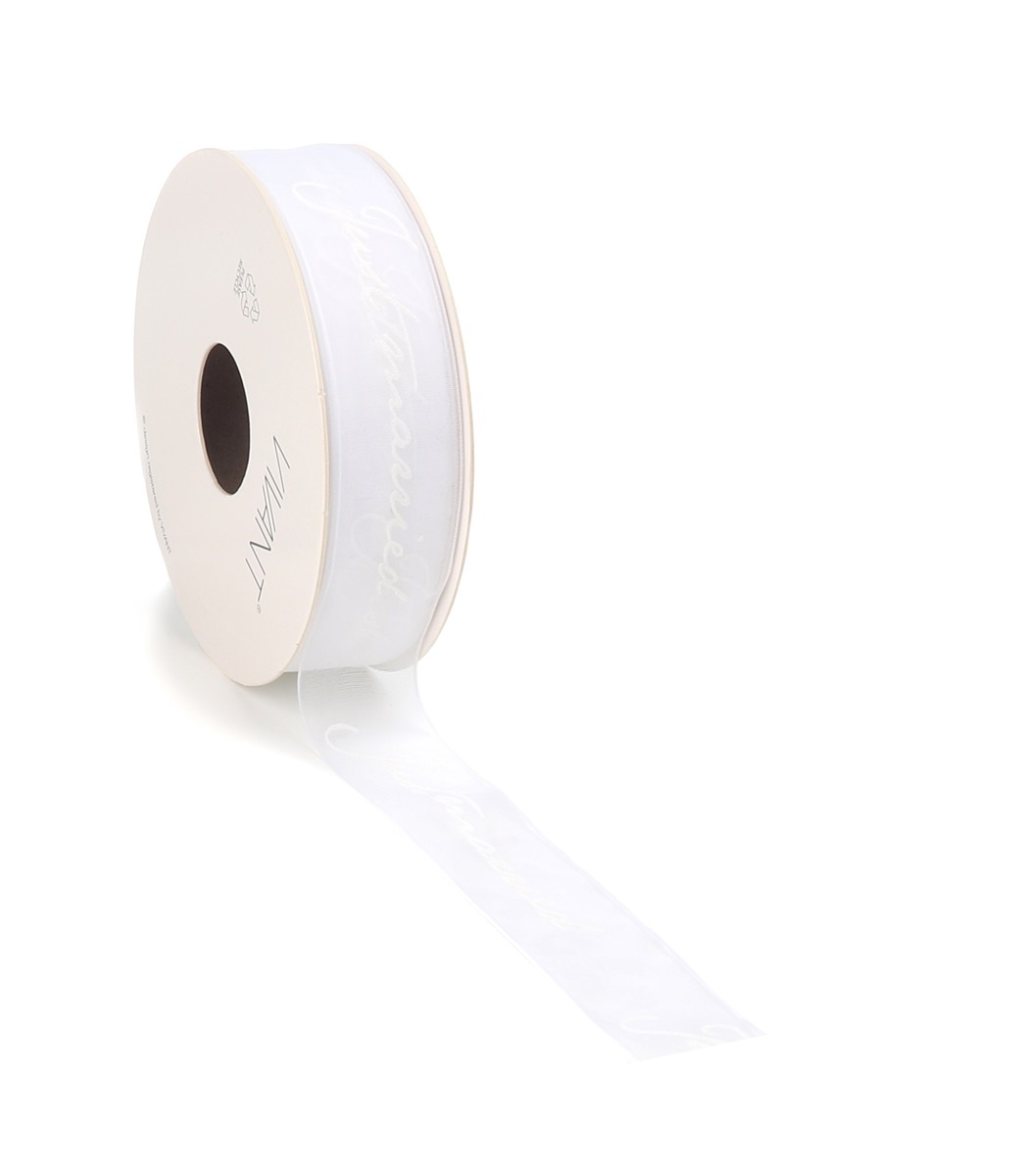 Just Married woven edge Ribbon - white