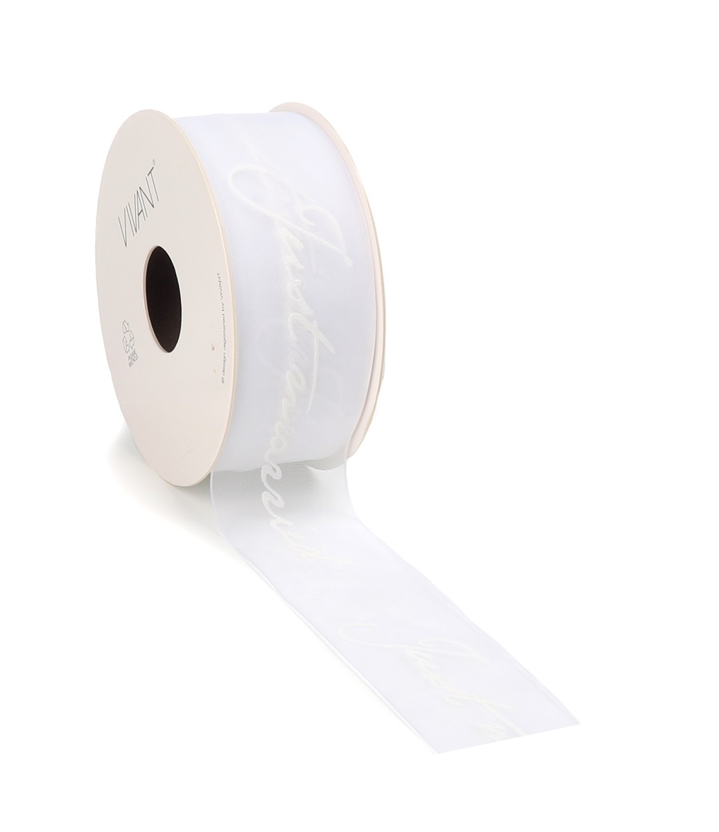 Just Married woven edge Ribbon - white