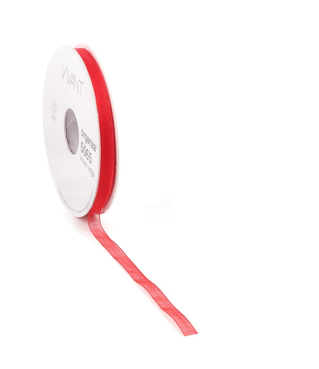 Organza ribbon without wire - red - 50mtr/7mm
