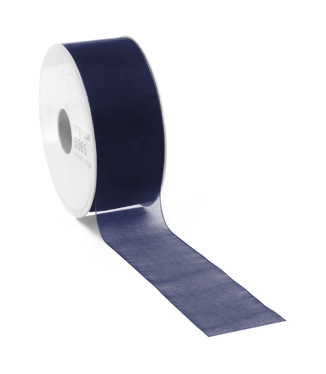 Organza ribbon without wire - dark blue - 50mtr/7mm