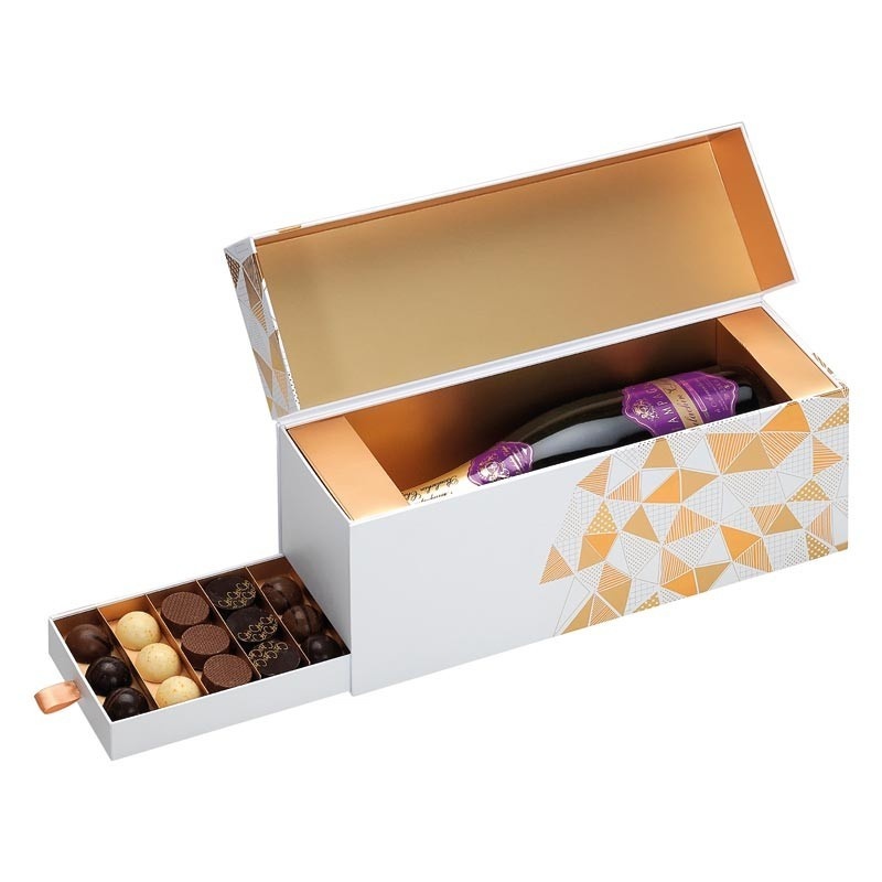 Festivity Blanche doos voor 1 fles en 500g chocola - 3 stuks